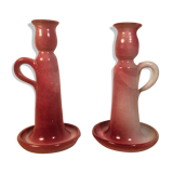 Paire de bougeoirs céramique rose