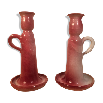 Pair of pink ceramic candle holders