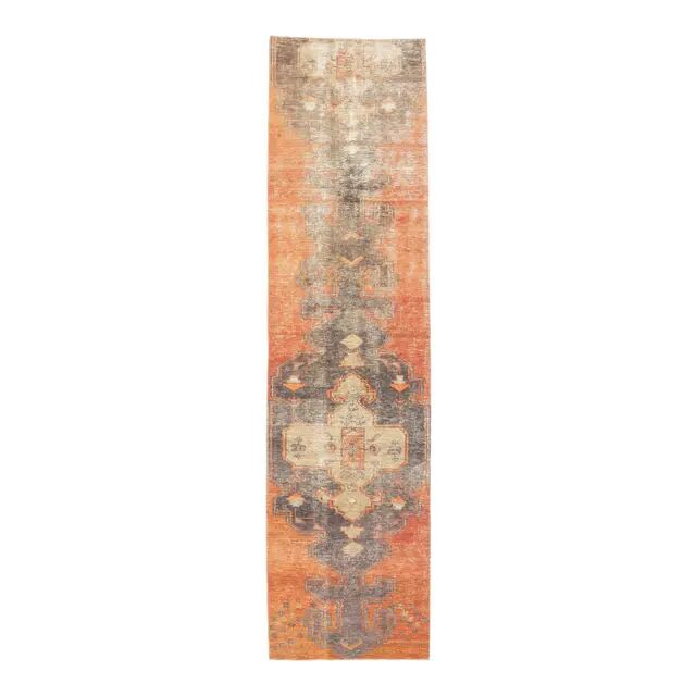 1960s Turkish Wool Hand-Knotted Runner Orange Rug 80x313