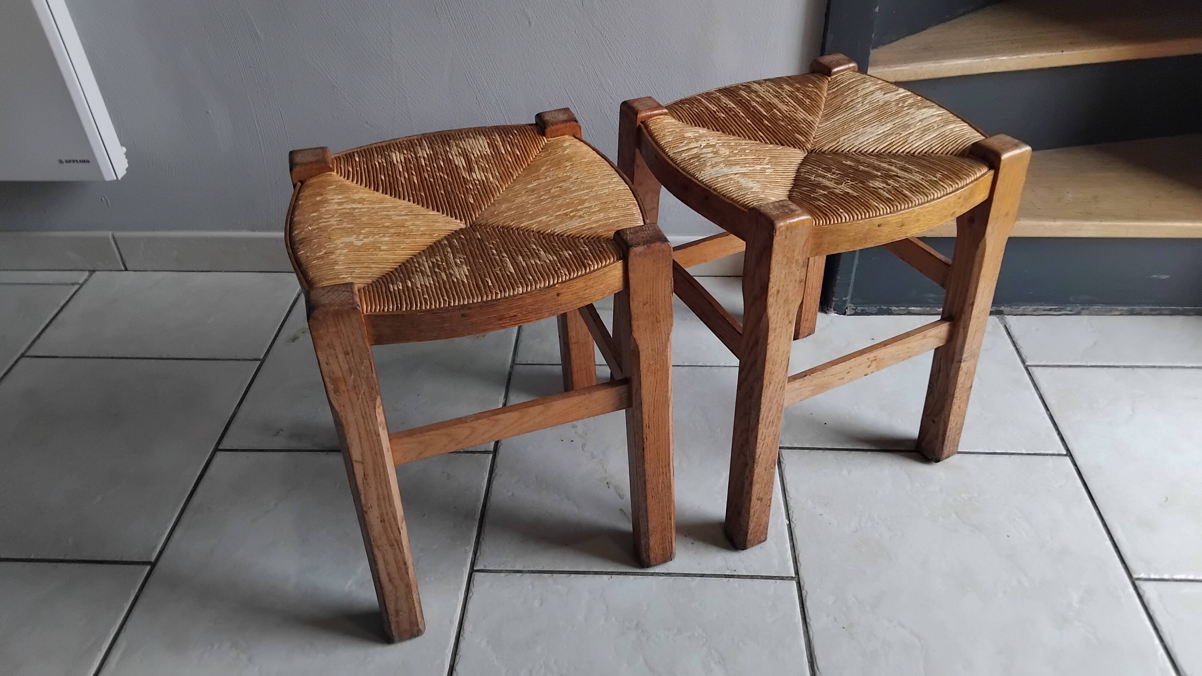 Paire de tabourets paille vintage