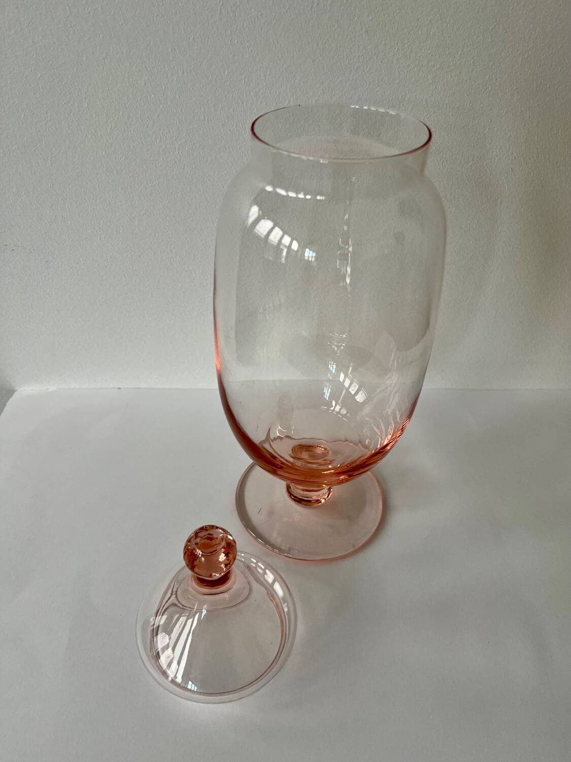Bocal / Bonbonnière verre rose pale H30cm
