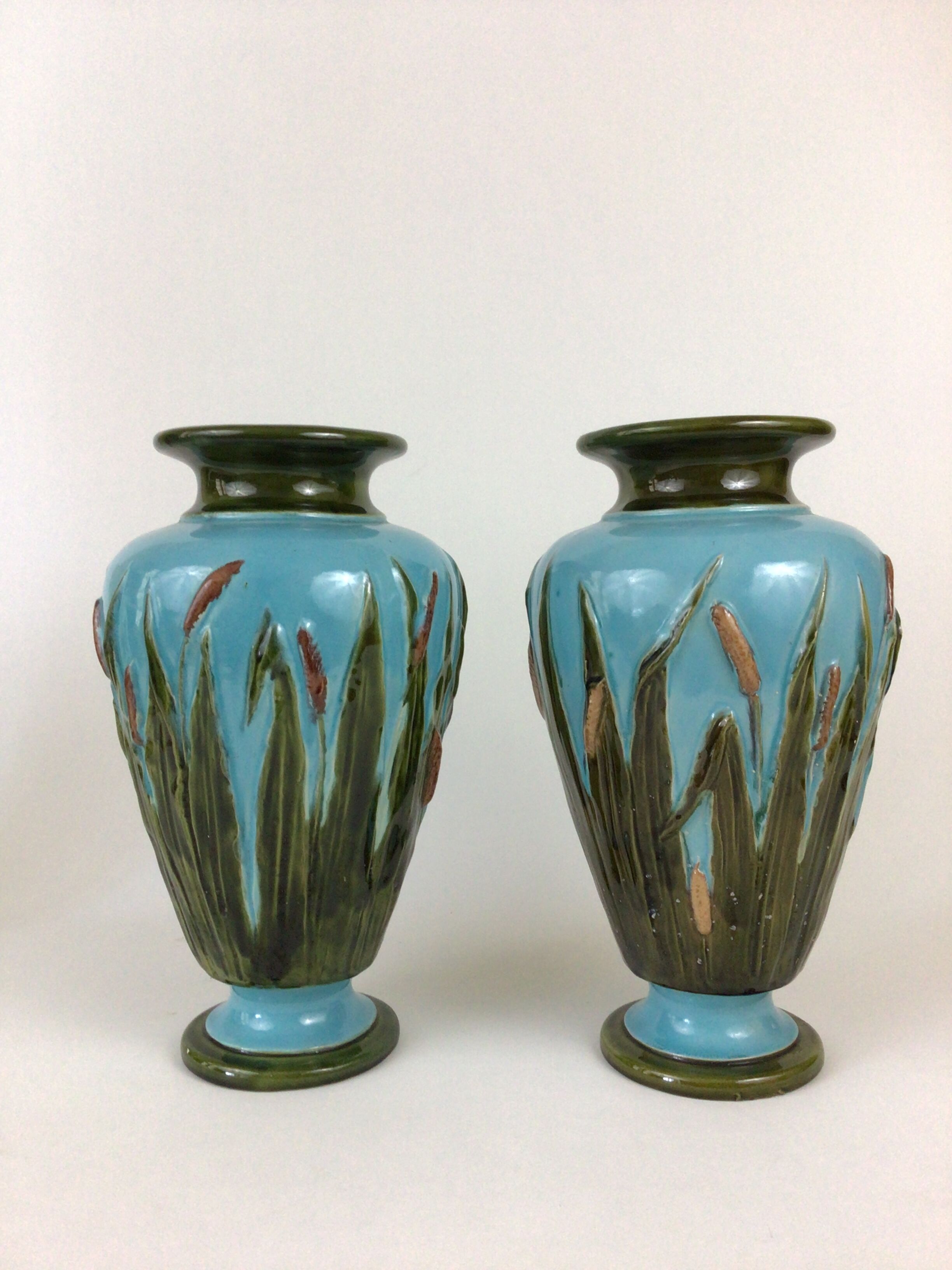 Pair of enamelled ceramic vases Barbotine Art Nouveau