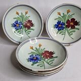 Ensemble de cinq  assiettes creuses anciennes en céramique émaillée, XIXème siècle, 23 cm