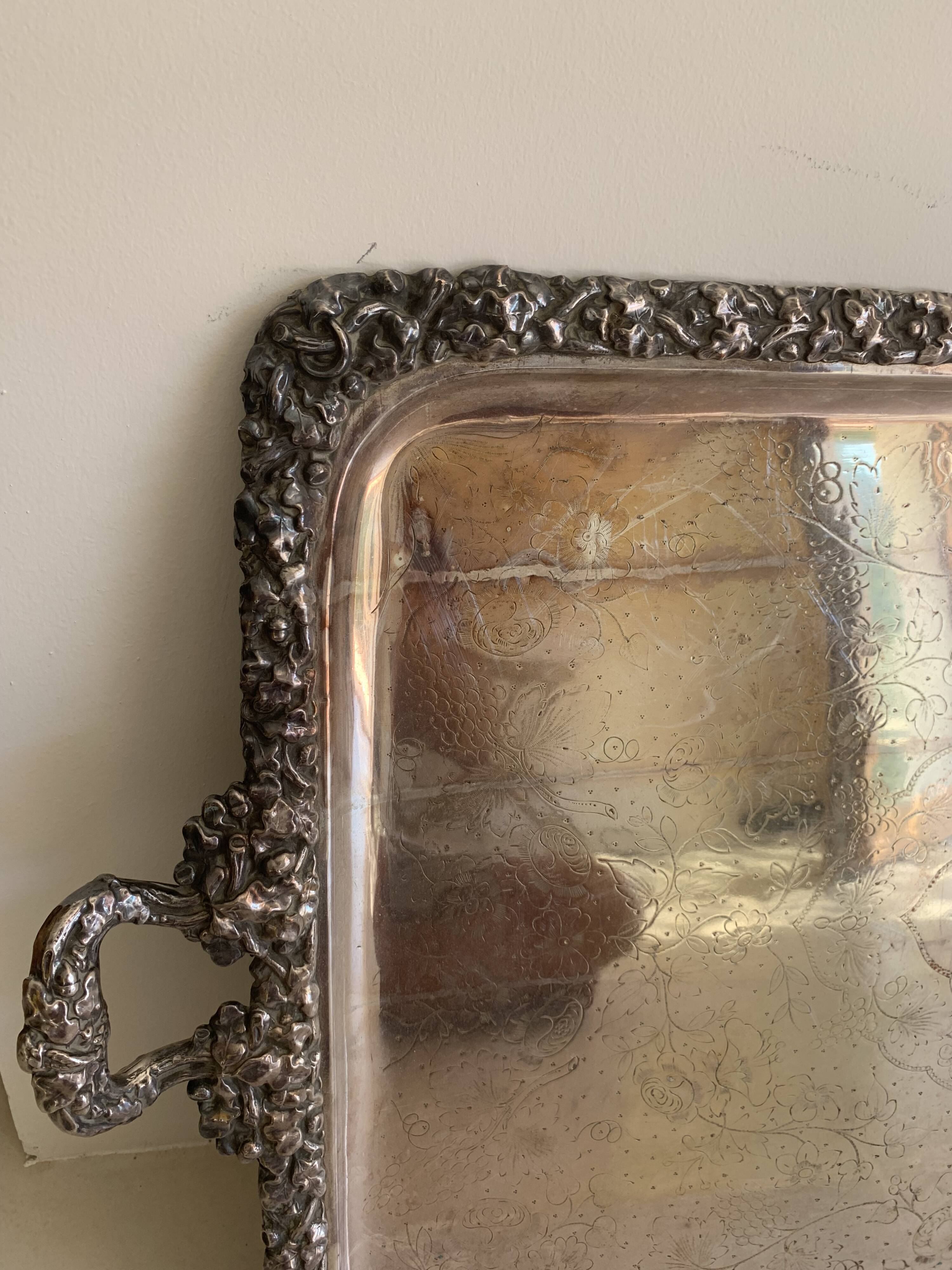 Large silver-plated copper serving tray from the 19th century - 80 x 48 cm