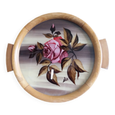 Round Art Deco plate, painted decoration signed, roses