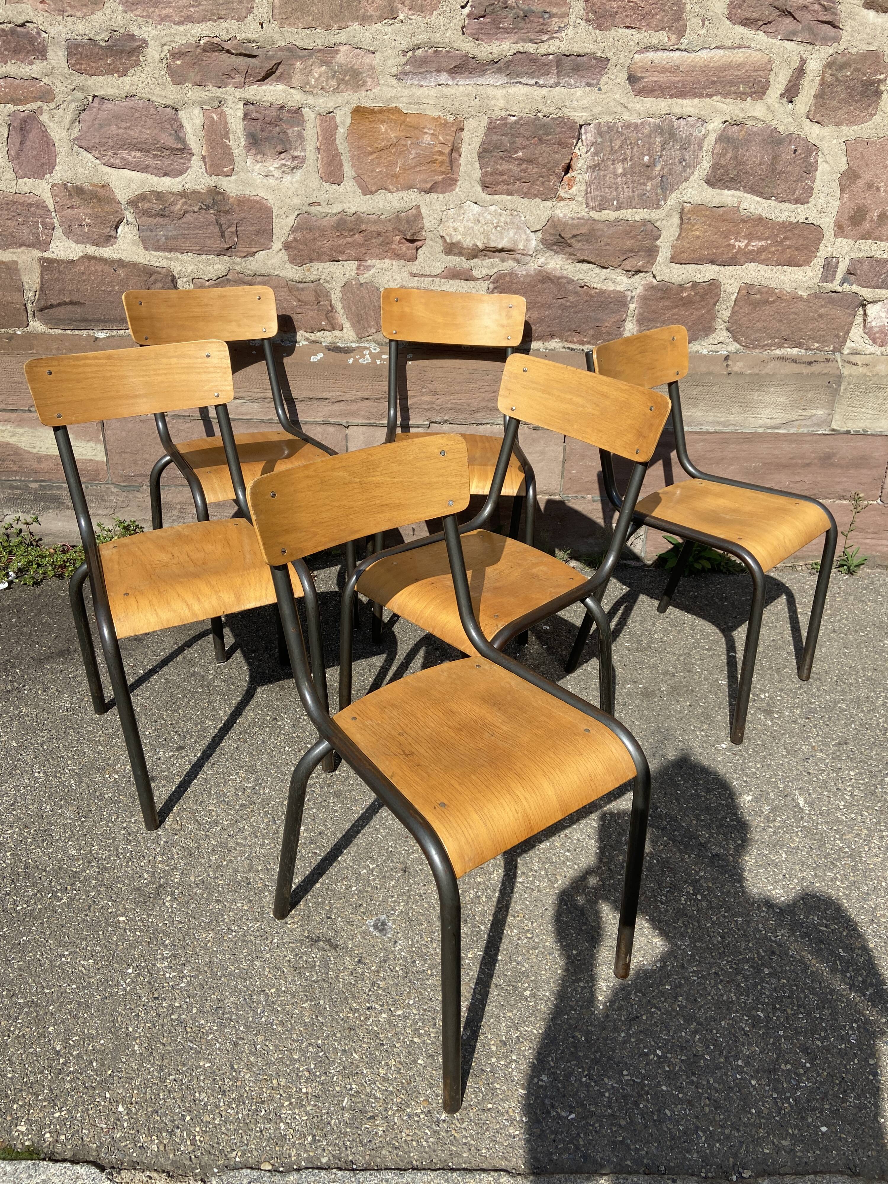 Lot de 6 chaises industrielles école vintage collectivités mullca delagrave tube & bois