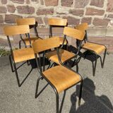 Lot de 6 chaises industrielles école vintage collectivités mullca delagrave tube & bois