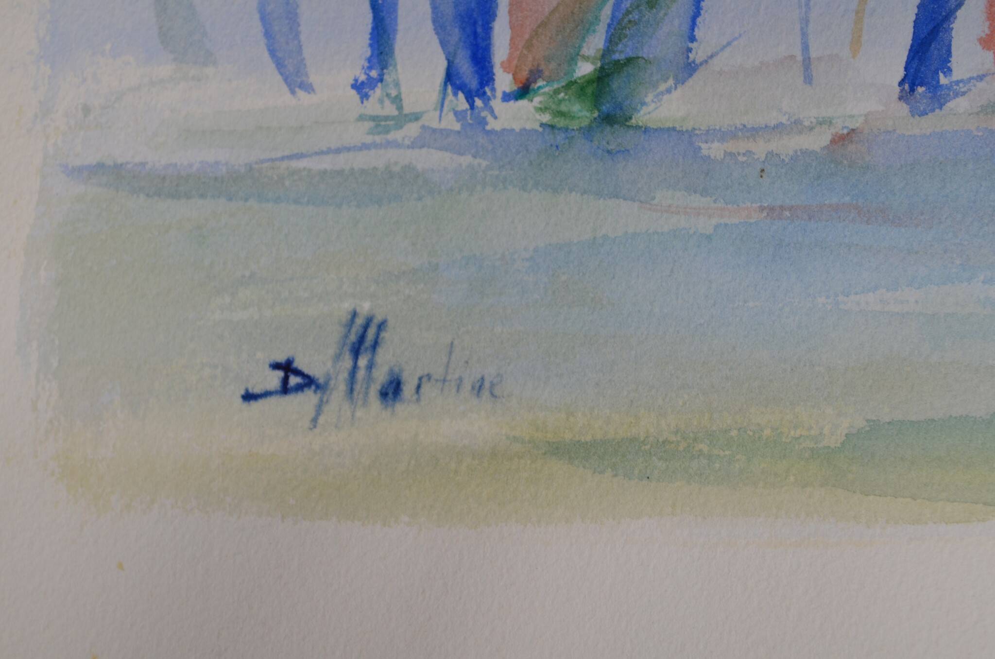 French school 20th century d martine: sailboats on the sea, watercolor