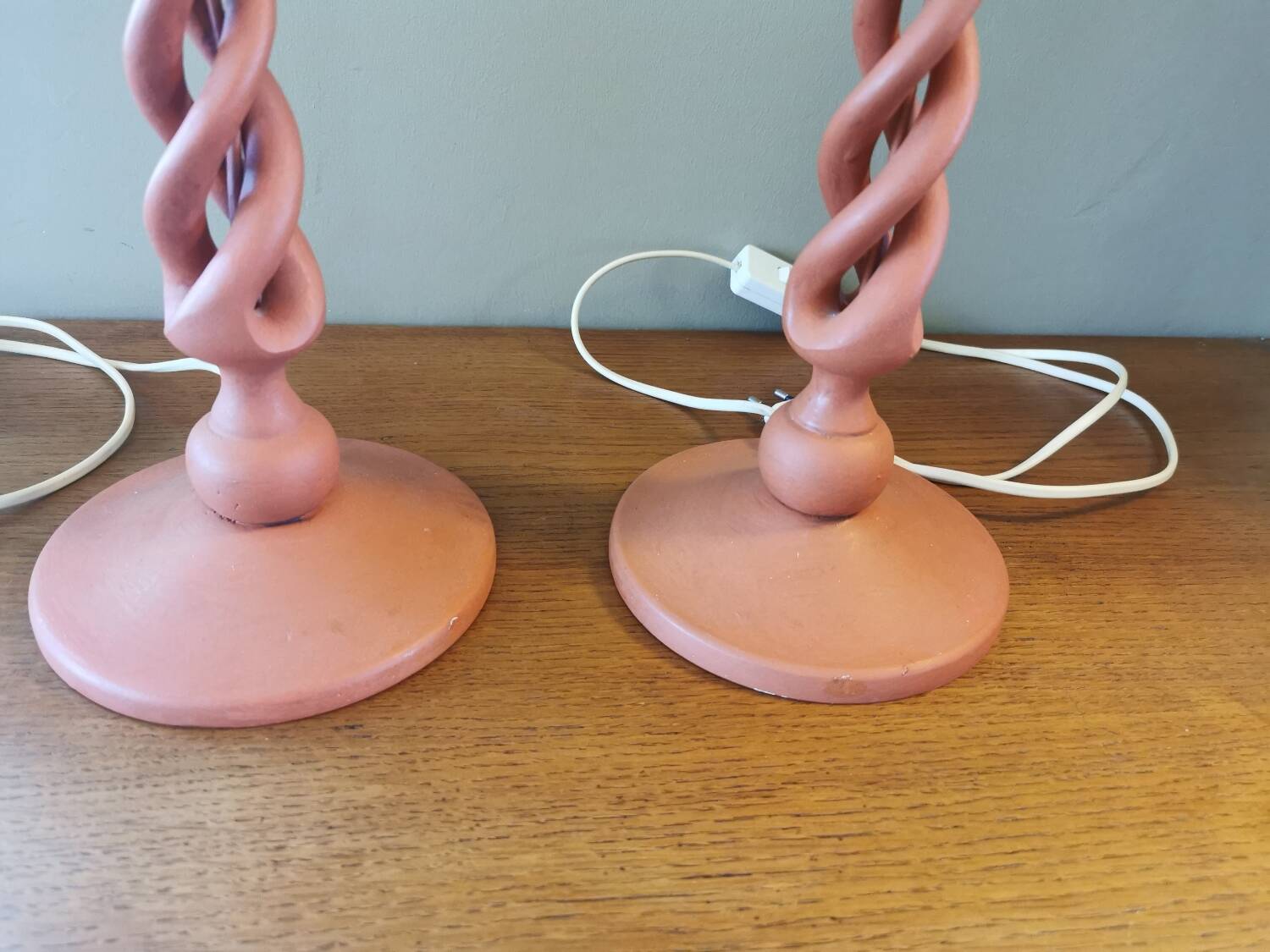 Pair of vintage twisted wood lamps