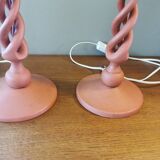 Pair of vintage twisted wood lamps