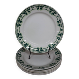 6 flat plates in white and green earthenware Saint Amand Terre de Fer