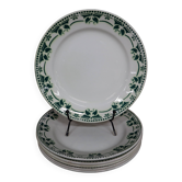 6 assiettes plates en faïence blanc et vert Saint Amand Terre de Fer