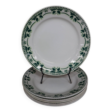 6 assiettes plates en faïence blanc et vert Saint Amand Terre de Fer