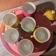 6 petits pots de crème en porcelaine de limoges avec plateau