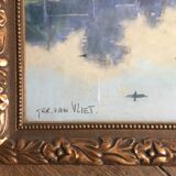 "calm water in holland": large pastel signed "ger van vliet"