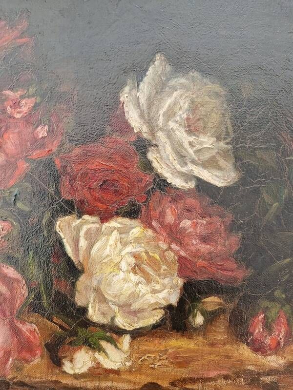Helène de Lajallet (1858-1946) Oil on canvas - Bouquet of roses - 1881