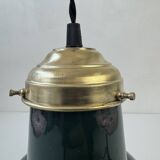 Ancienne suspension industrielle emaillee verte 34 cm