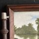 Antique miniature plateau, oil painting, turned wood and brass.