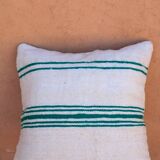 Handmade white and green wool striped cushion