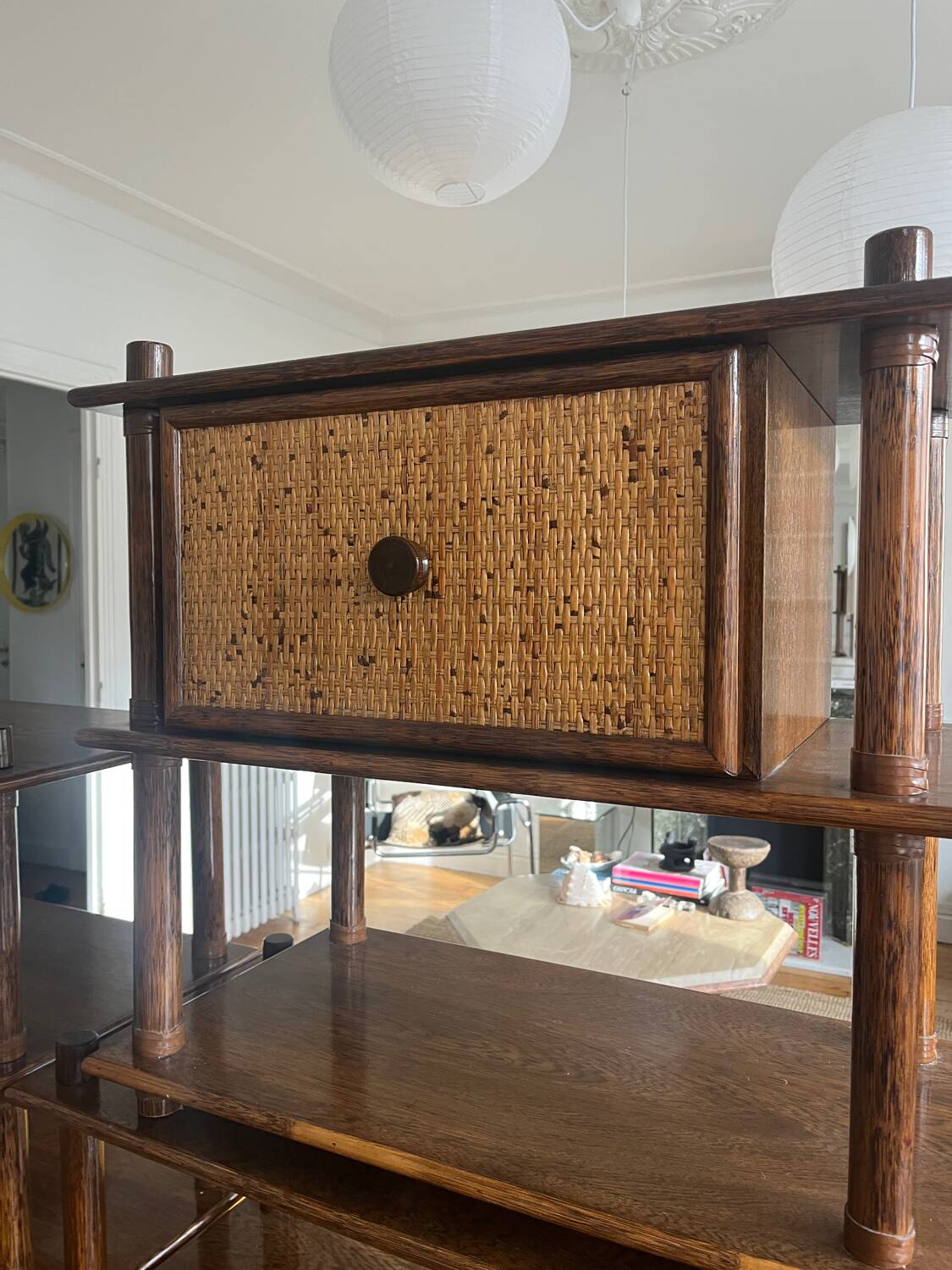 Modular rattan library Maugrion for Rochebobois