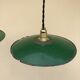 Trio in white green enamelled sheet hanging lamps