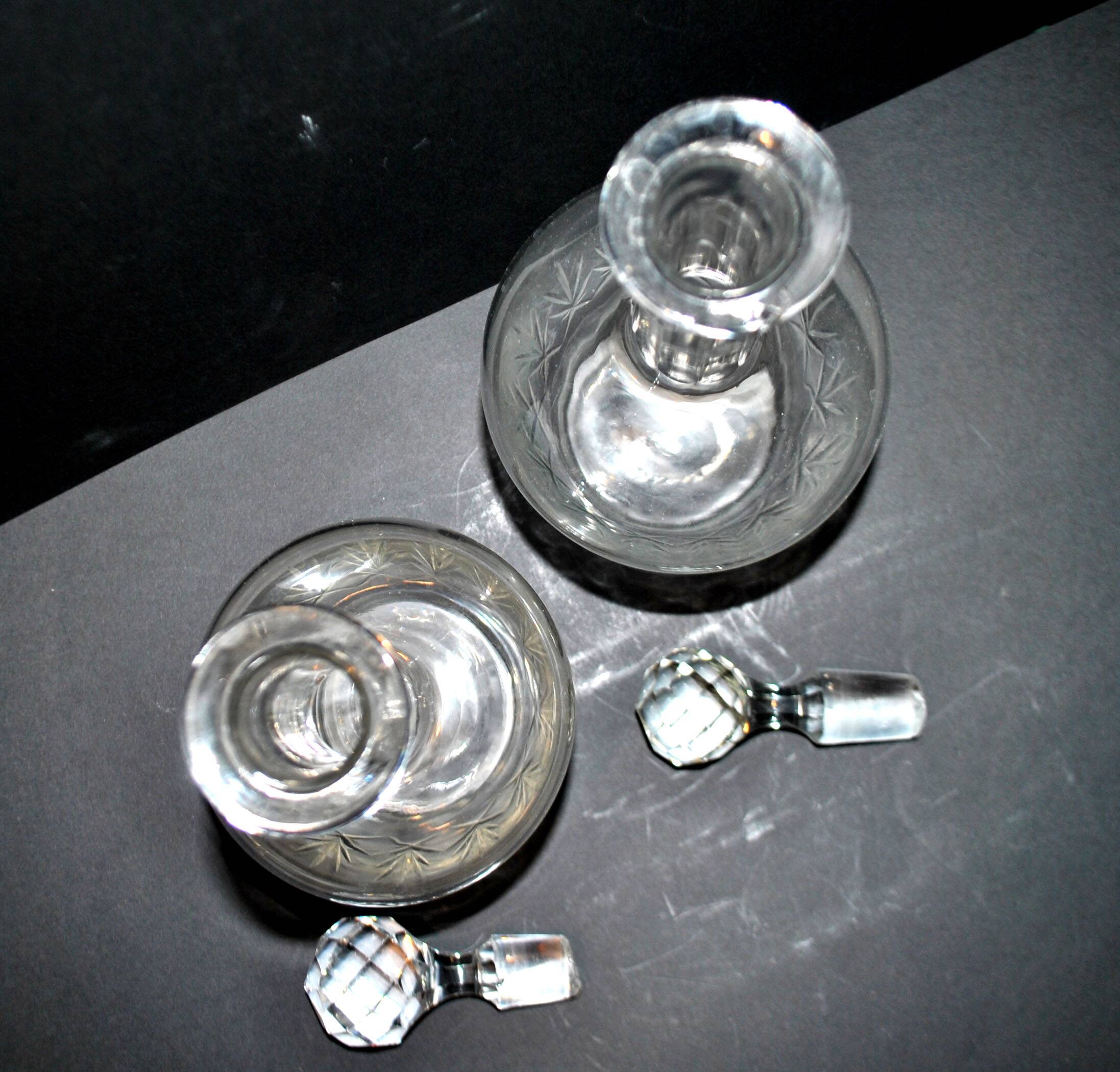 Set of 2 antique cut crystal wine decanters from Cristallerie Lorraine