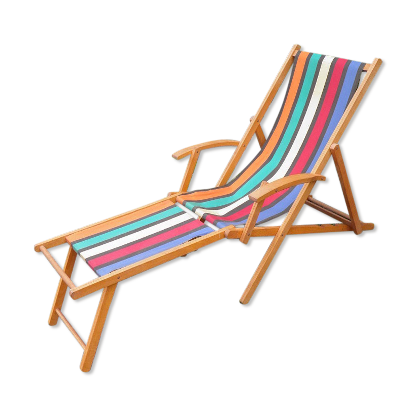 Ancien transat en bois chaise longue chilienne années 50 Selency