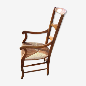 Fauteuil époque Louis Philippe en noyer et paille