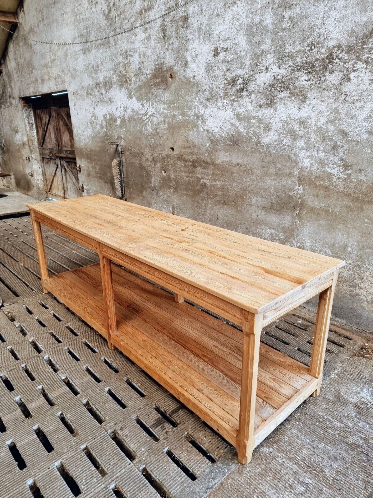 Old work table textile table pine cooking island or side table