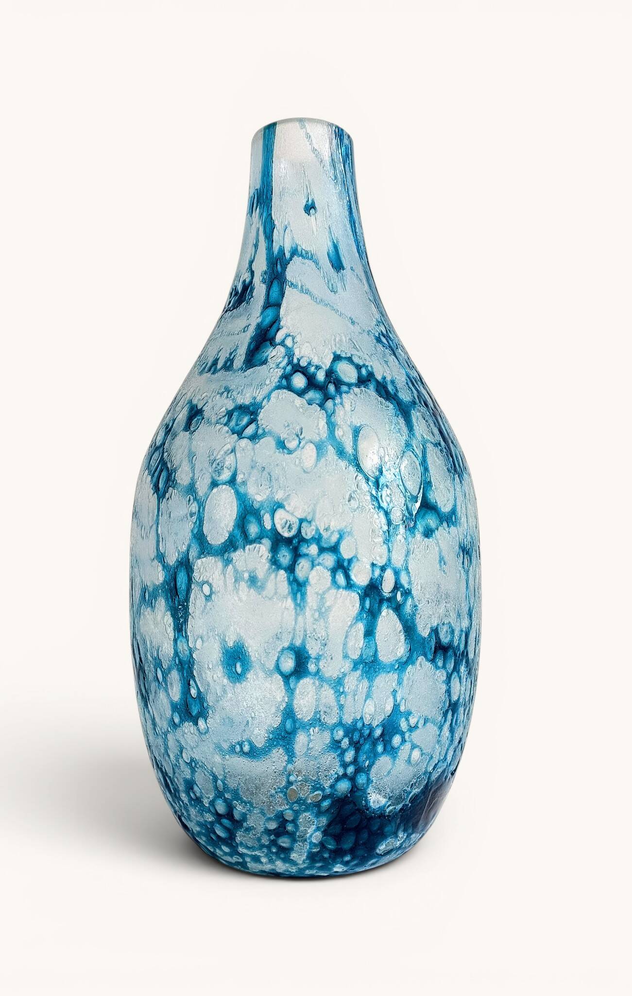 Brutalist Blue and White Reactive Art Glass Vase, Europe, 1970s