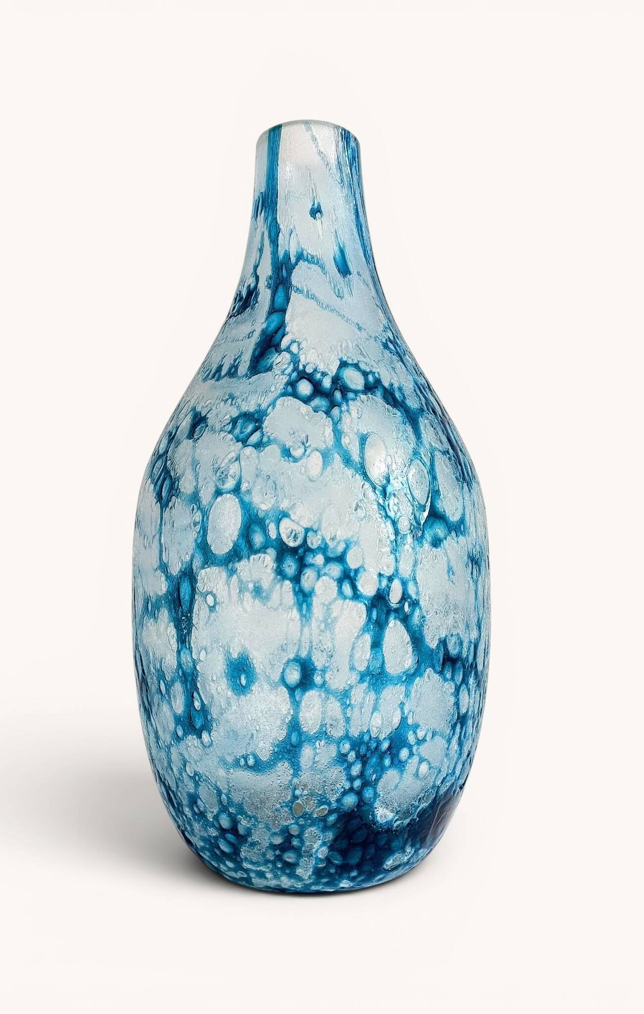 Brutalist Blue and White Reactive Art Glass Vase, Europe, 1970s