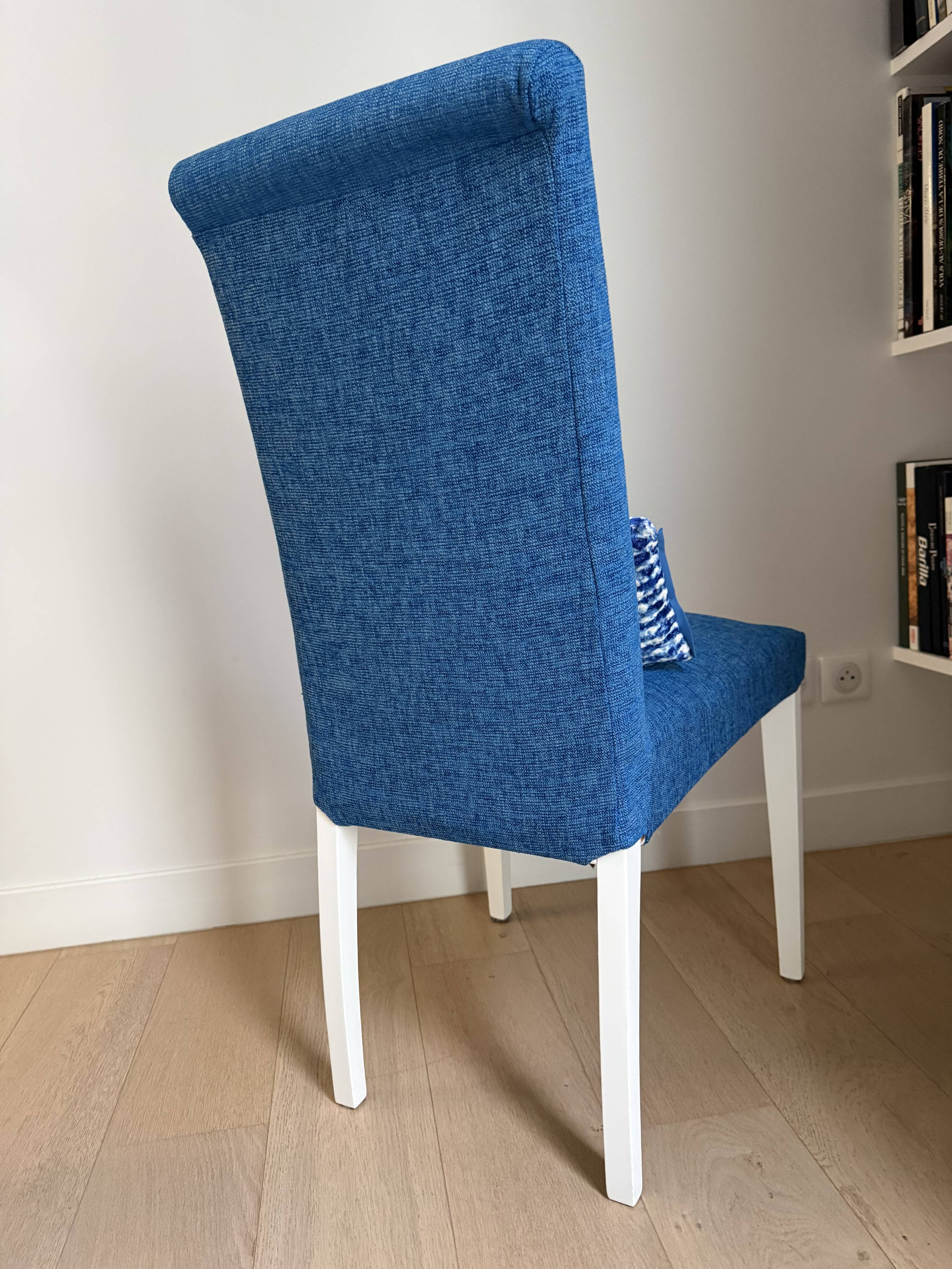 Set of 4 Calligaris chairs with Designers Guild covers.