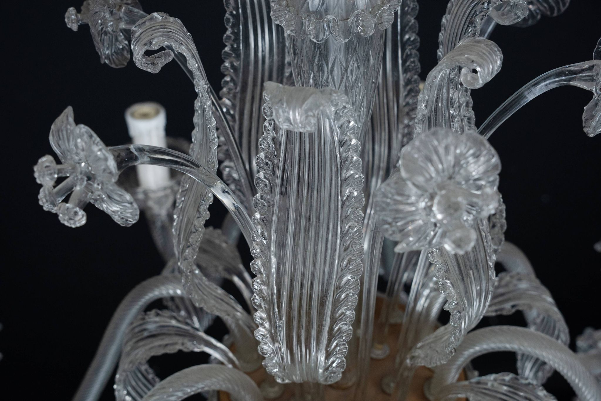 1940s Vintage Murano Clear Glass Chandelier, Classic Italian Art Glass