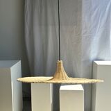 Large suspension, rattan luminaire in hat shape D:80cm
