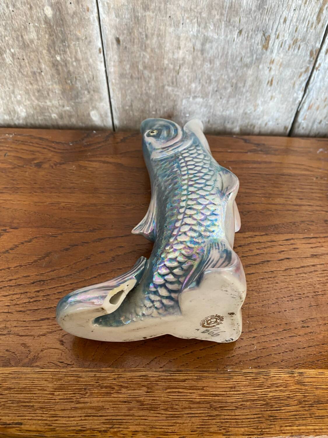 Antique fish shaped vase porcelain from france iridescent vintage