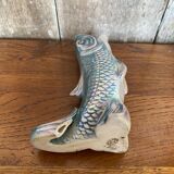 Antique fish shaped vase porcelain from france iridescent vintage