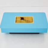 Coffee table by Willy Rizzo model Alveo blue lacquered brass 1970