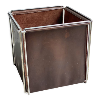 Mid Century brown leather & chrome paper waste bin / basket, Brabantia
