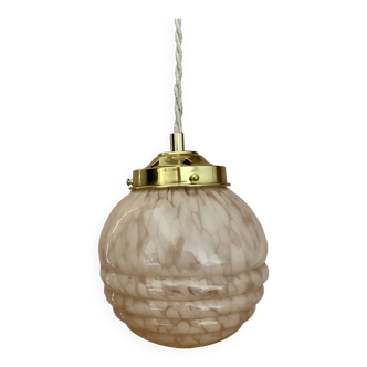 Vintage art deco globe pendant light in pink and gold Clichy glass