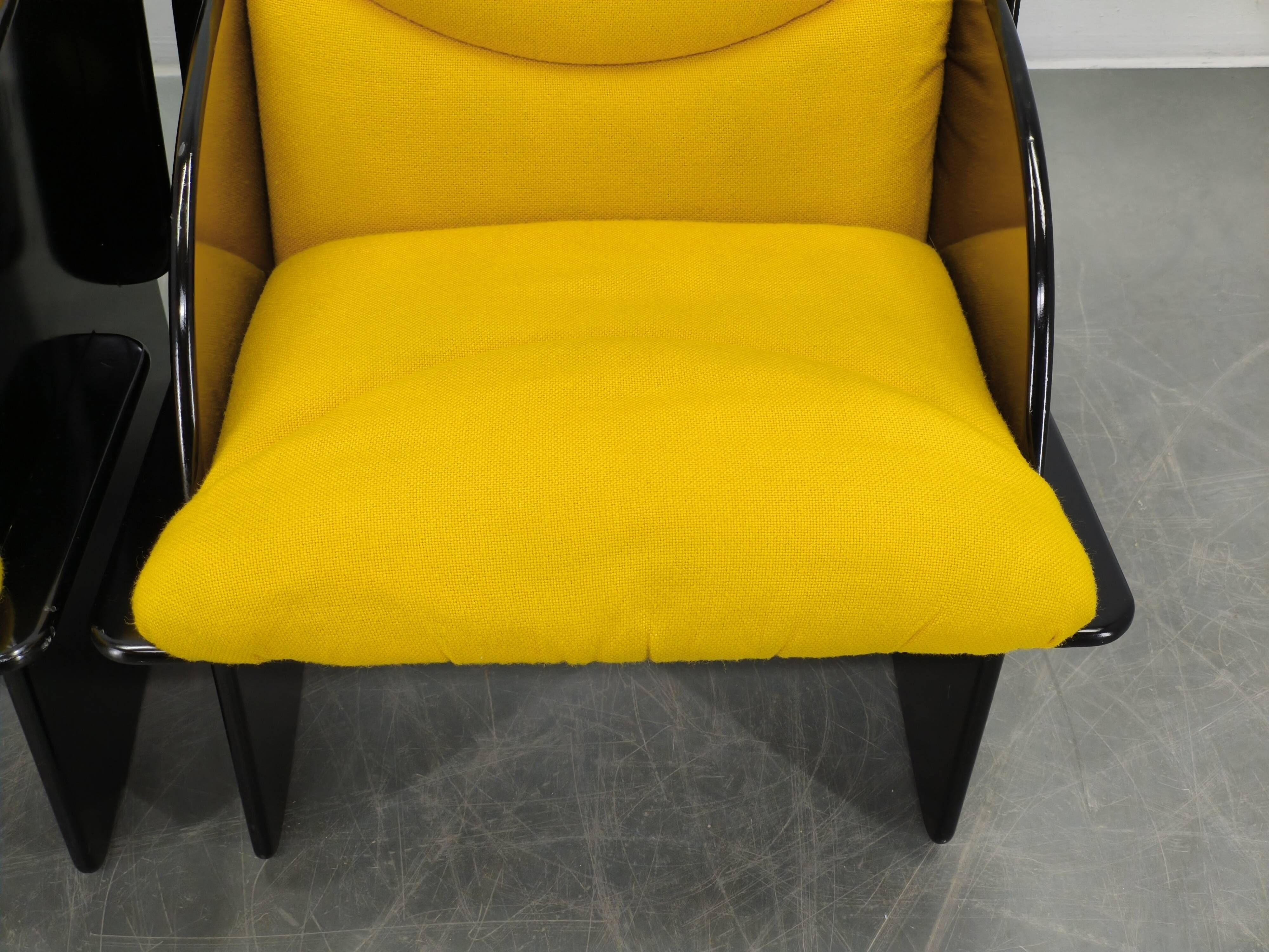 Pair of Italian Space Age Armchairs, Black Lacquer, 1970s