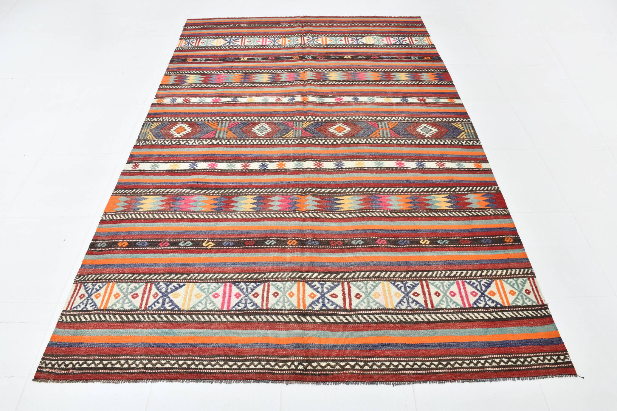 6x8 Area Kilim Rug,Turkish Wool Rug,Antique Rug,169x257 Cm