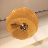 Lustre ancien en verre de Clichy jaune moutarde et laiton doré
