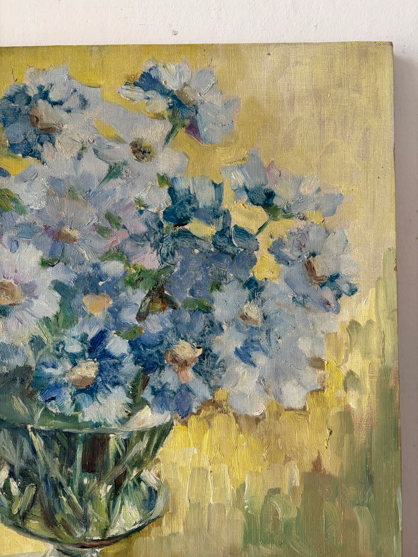 Bouquet of blue flowers, oil on canvas signed