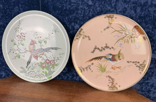 Longwy : grands Plats à tarte en faïence et émaux style japonisant
