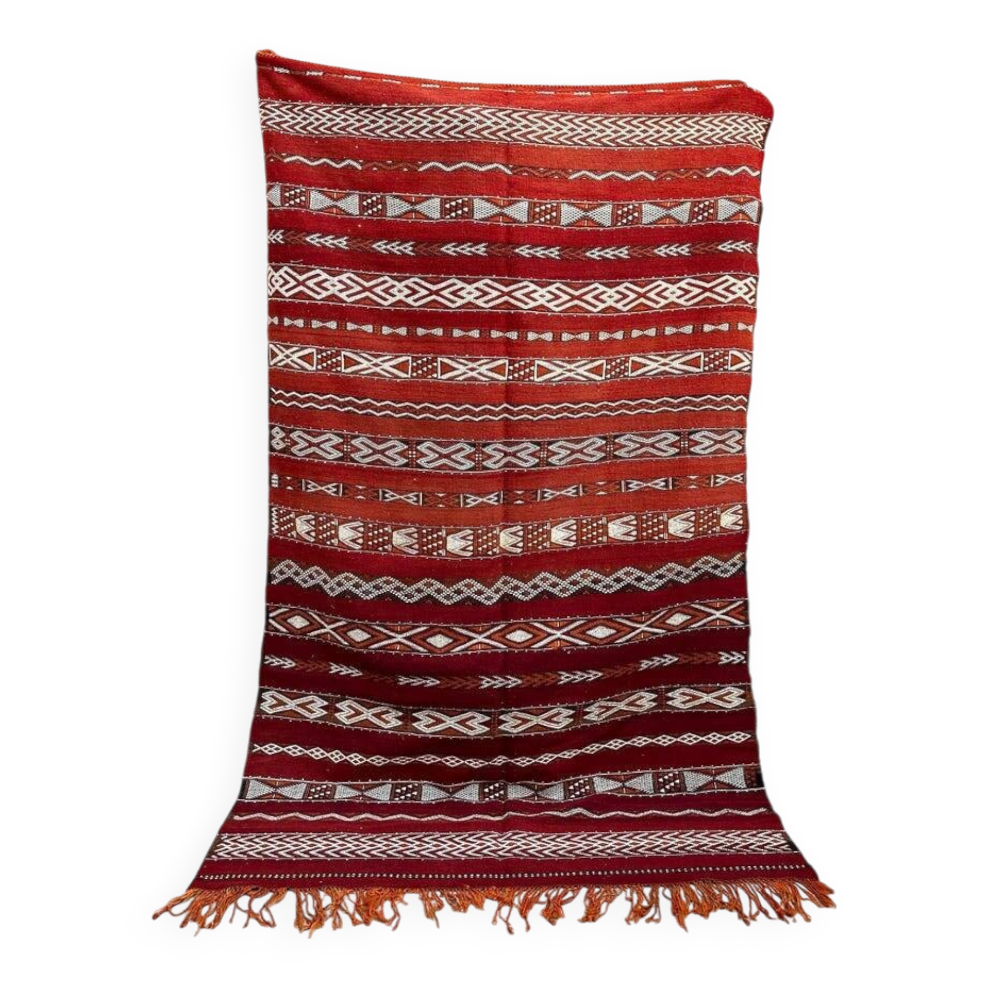 Antique Zemmouri rug, flat woven Berber rug, handmade Moroccan rug, home decor