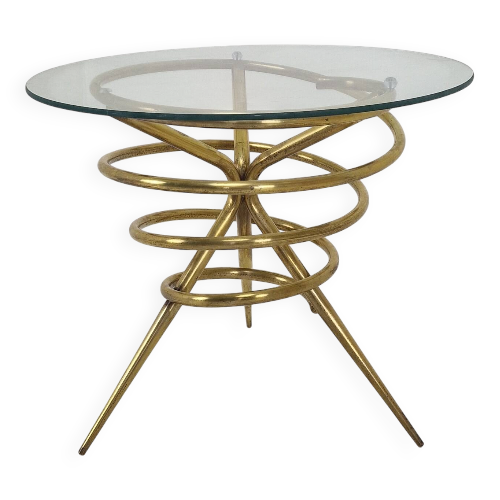 Elegant Italian Mid-Century Side Table with Sculptural Brass Base, 1970's