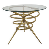 Table d'appoint italienne élégante du milieu du siècle avec base en laiton sculpturale, années 1970
