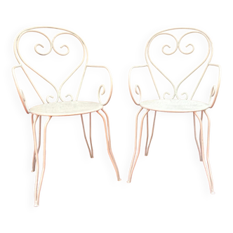Pair of wrought iron garden chairs