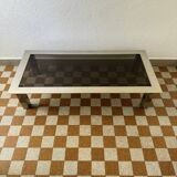 Rectangular coffee table in chrome steel and smoked glass from the 70s