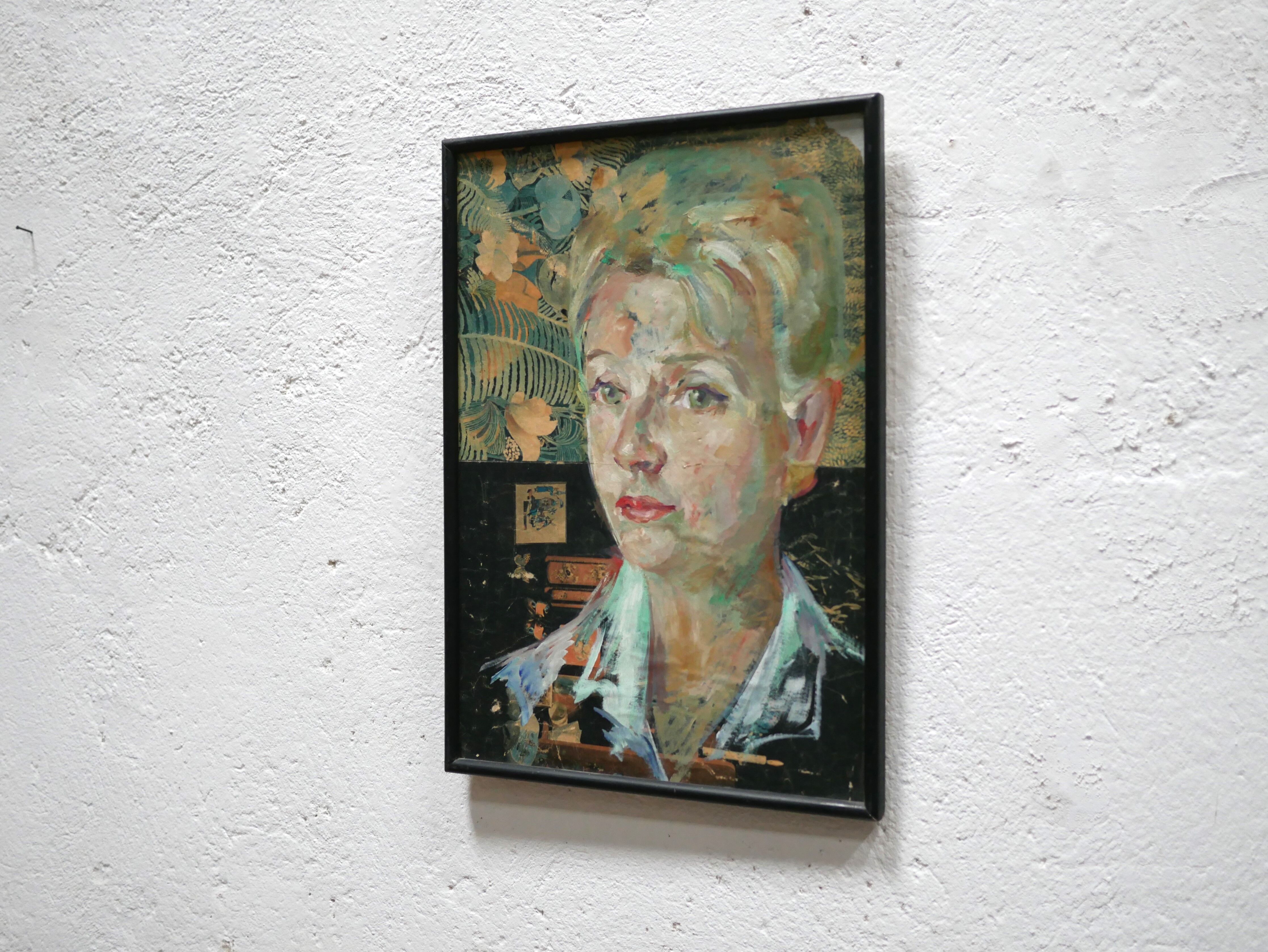 Vintage painting portrait on paper